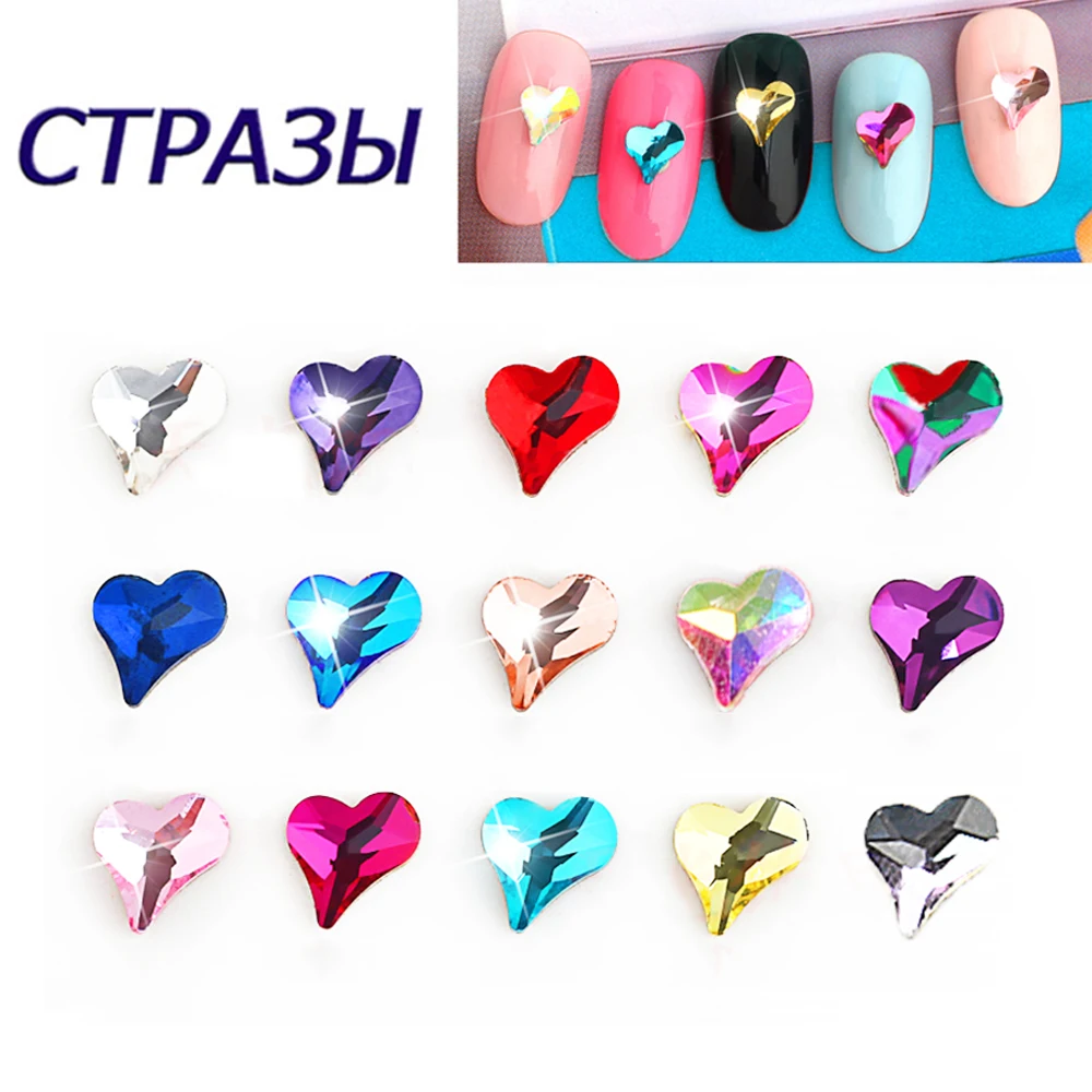 Popular 100pcs Sweet Heart Nail Charms Rinestone Colorful Non Hotfixed Flatback Crystal Stones for DIY Nail Art Decoration