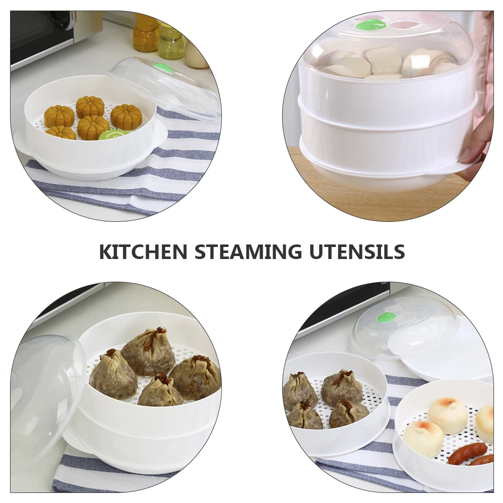 

Double-layer Plastic Steamer Kitchen Tool Microwave Vegetable Food Steamed Holder Container with Cover for Cooking