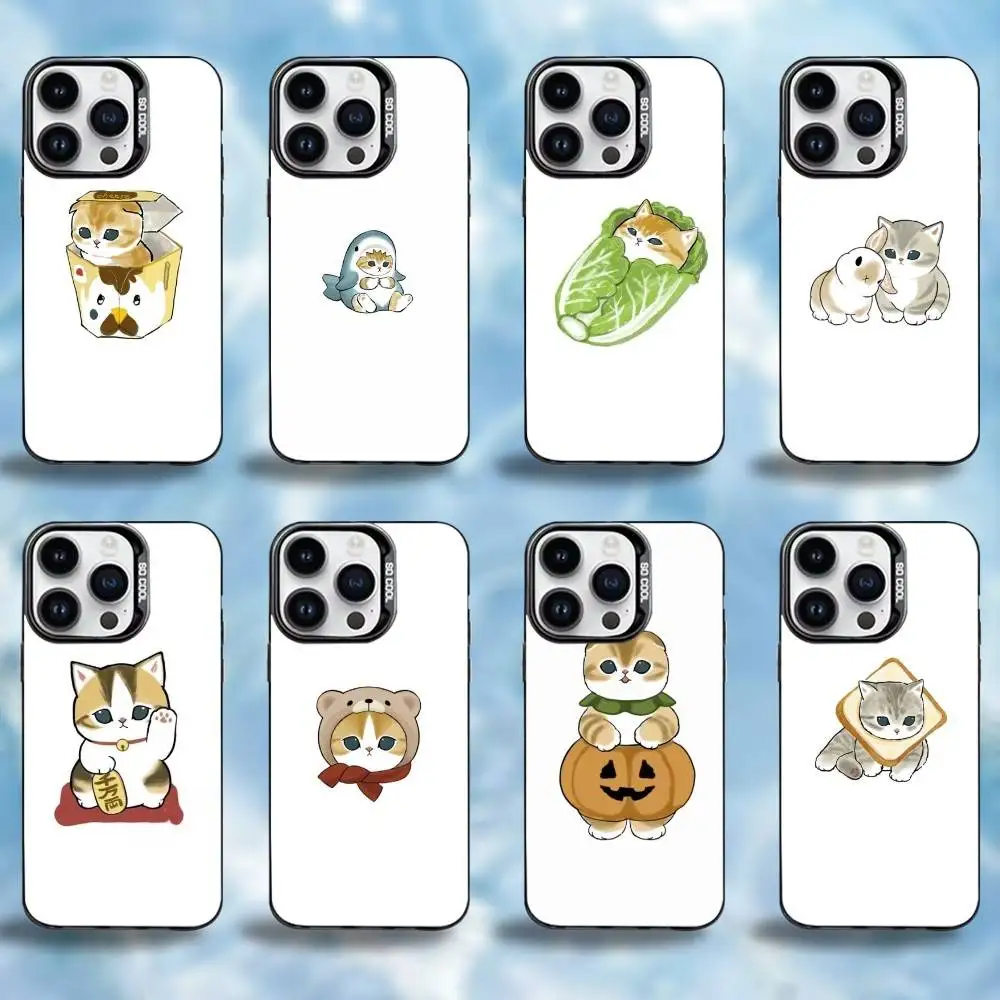 

C-ute Mofusands Cat Phone Case For iPhone17,16,15,14,13,12,11 Plus,Pro Max Black Border Silver Plated Cover
