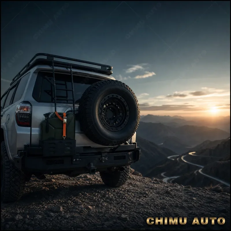 【CHIMU AUTO】 Polished Black Steel Front Bumper with Tyre Fuel Tank Holder for Toyota 4Runner Offroad 4x4