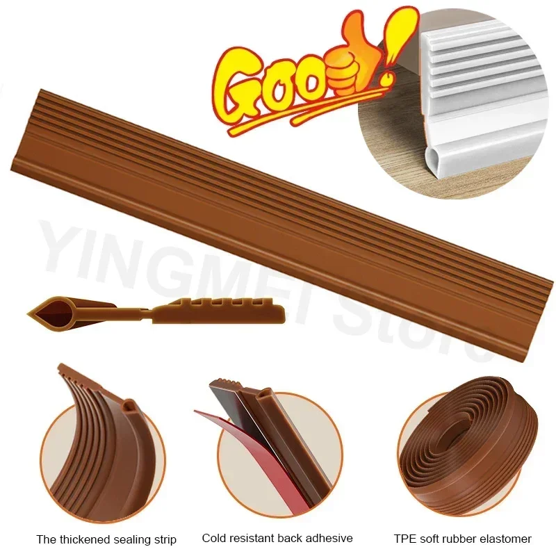 Self Adhesive Door Bottom Sealing Strips water drop type Anti-cold Soundproof Windproof Strips rubber 1M Under Door Weatherstrip