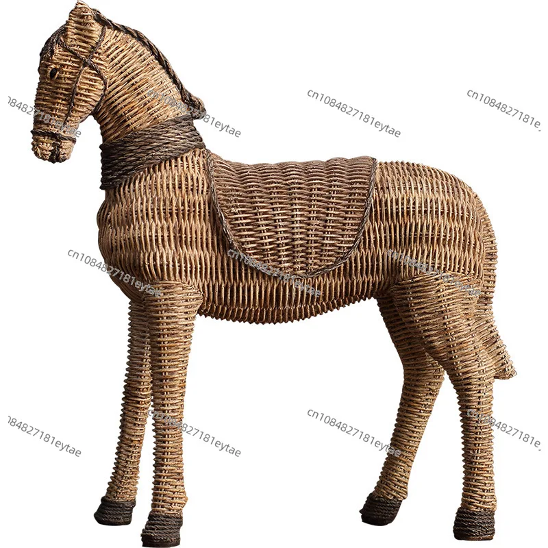 

Rattan Texture Resin Horse Statue | Animal Decor Sculpture