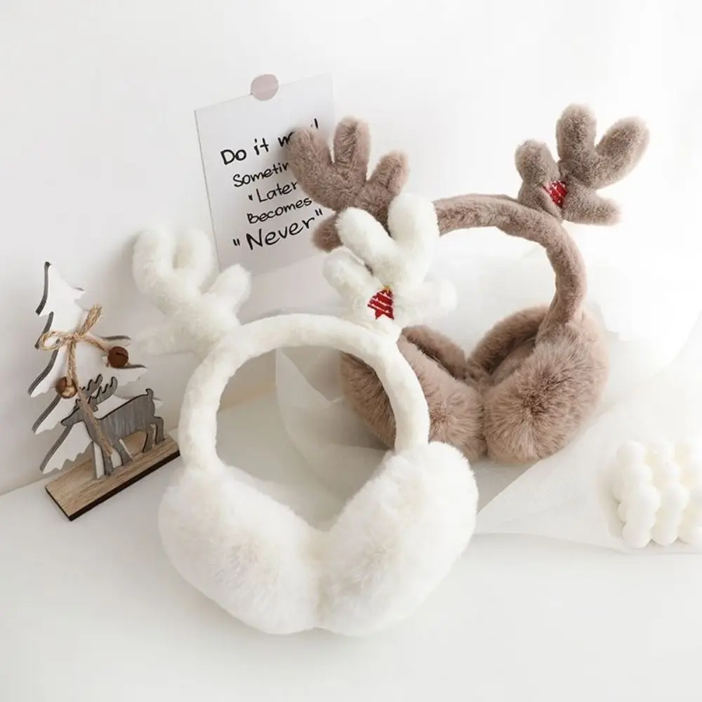 Foldable Design Reindeer Antler Earmuffs Soft Material Fluffy Faux Fur Earmuffs Kawaii Antler Decor Portable Size