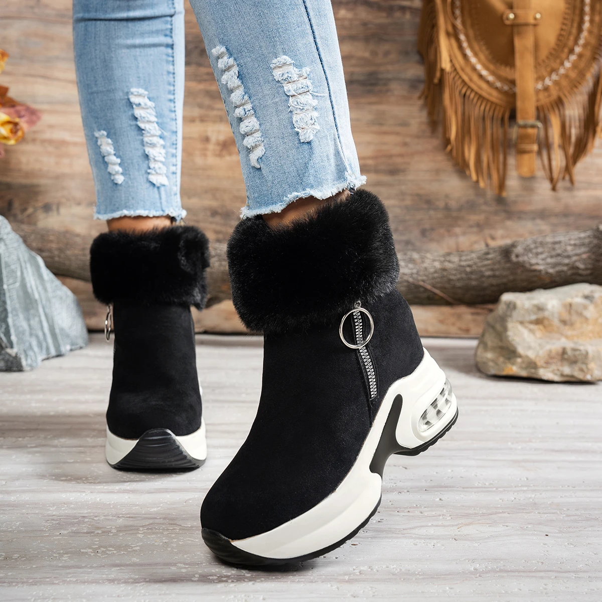 Botas cálidas y gruesas para mujer, botines de plataforma, informales, cómodas, Invierno