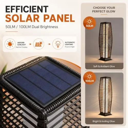 Outdoor Floor Lamp Solar Powered Lantern Waterproof Wicker Boho Deck Lights for Garden Porch Decor, Large Crossover