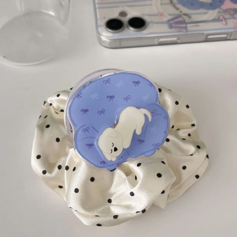Korean Cartoon Rotation Puppy  For Magsafe Magnetic Phone Griptok Grip Tok Stand For iPhone 15 Wireless Charging Case Holder