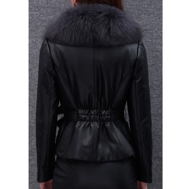 Herbst und Winter pu Kunst pelz Kragen Nähte Damenmode einfarbige Jacke Damen elegante Schnür jacke Damen Damen