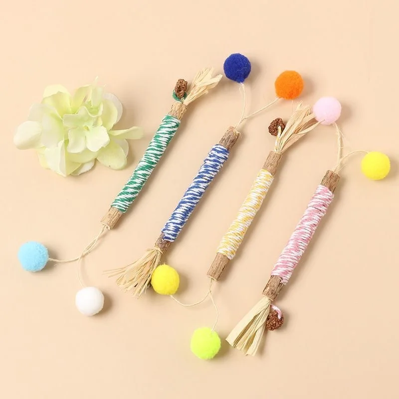 

Cat Teeth Grinding Stick Worms Gall Fruit Colorful Cotton Rope Wooden Sky Liao Teasing Cat Stick Teasing Cat Stick Catnip Toy