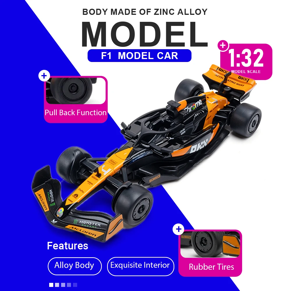

Масштабная модель гоночного автомобиля F1 1:32, литая из сплава, с резиновыми шинами, в акриловой коробке, с изысканным интерьером, игрушечные суперкары для детей, подарки