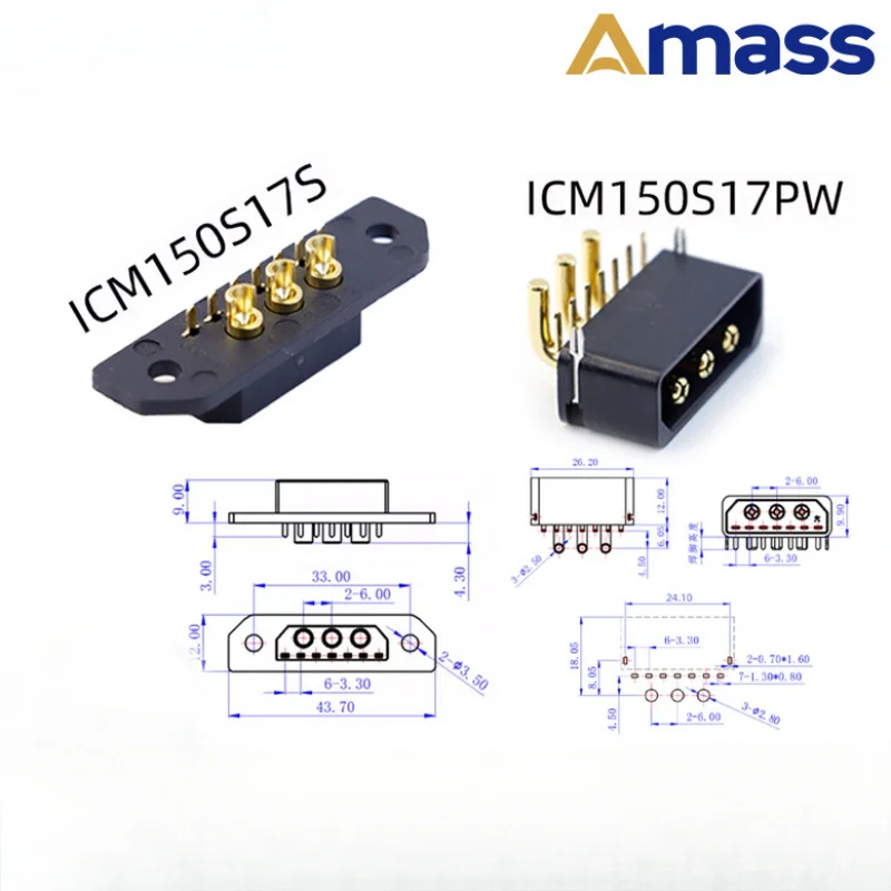 5PCS Amass ICM150S17 Series PB S-F PW-M (3+7) High Current Aviation Gold-Plated Plug