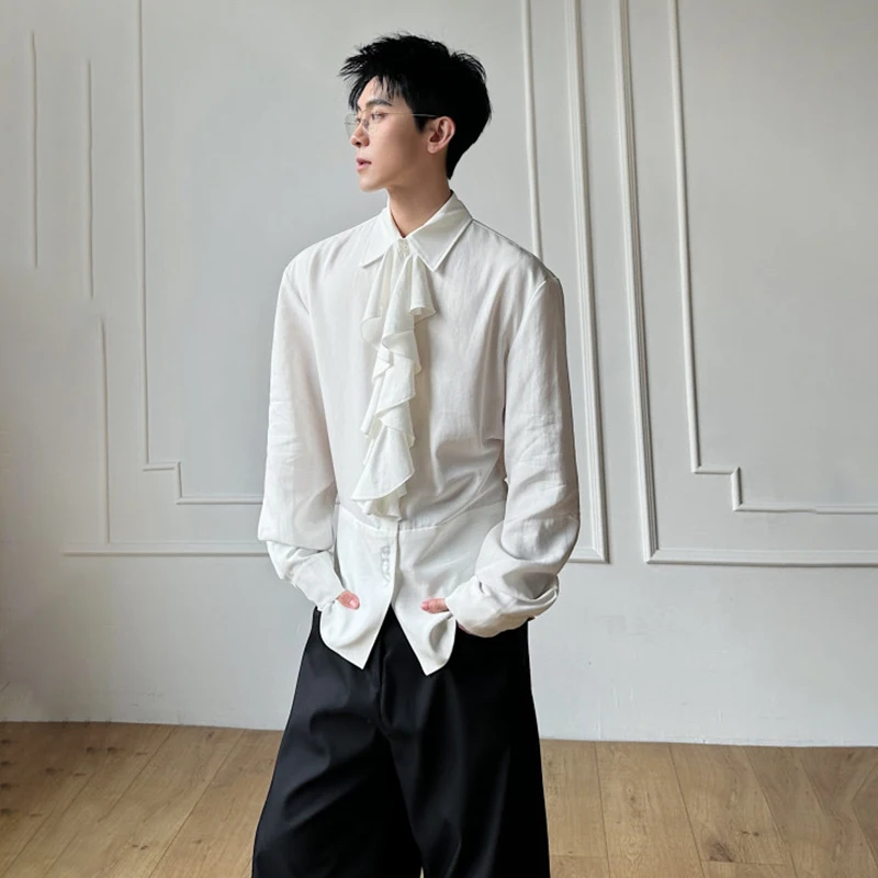LUZHEN Necktie 2026 New Decorate French Style Long Ruched Sleeve Shirts Men's High Quality Breathable Casual Male Tops JY8419
