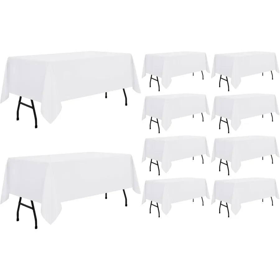 

10 упаковок белой скатерти 60 x 84 дюйма, прямоугольная скатерть для столов длиной 4 фута — устойчивая к пятнам и морщинам моющаяся полиэфирная вкладка