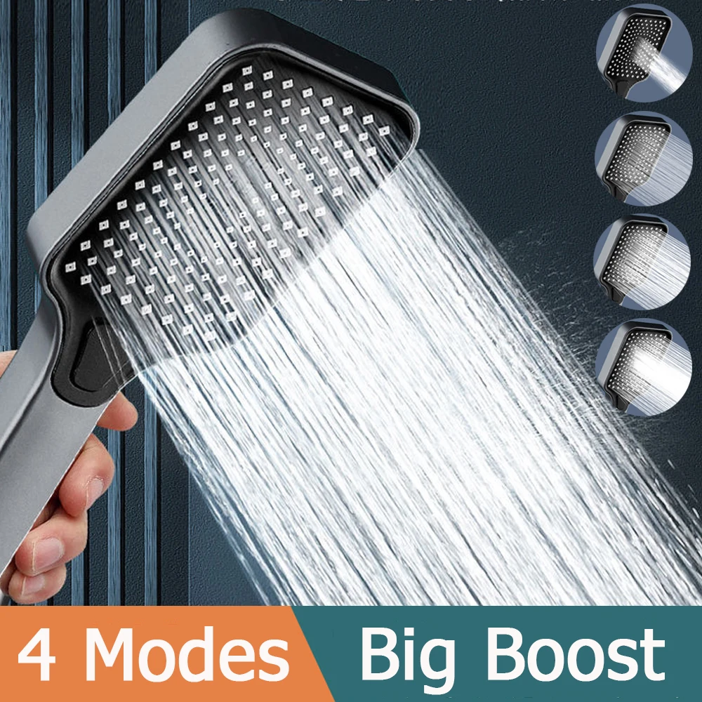 4 Modes Adjustable Rainfall Shower Black Large Flow Shower Head High Pressure Water Saving Eco Shower Mixer Bathroom Accessories