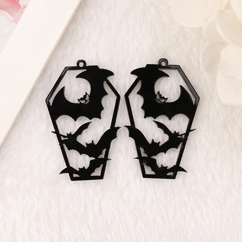 10Pcs Halloween Bat Charms Acrylic Coffin For Necklace Keychain Pendant DIY Earring Making