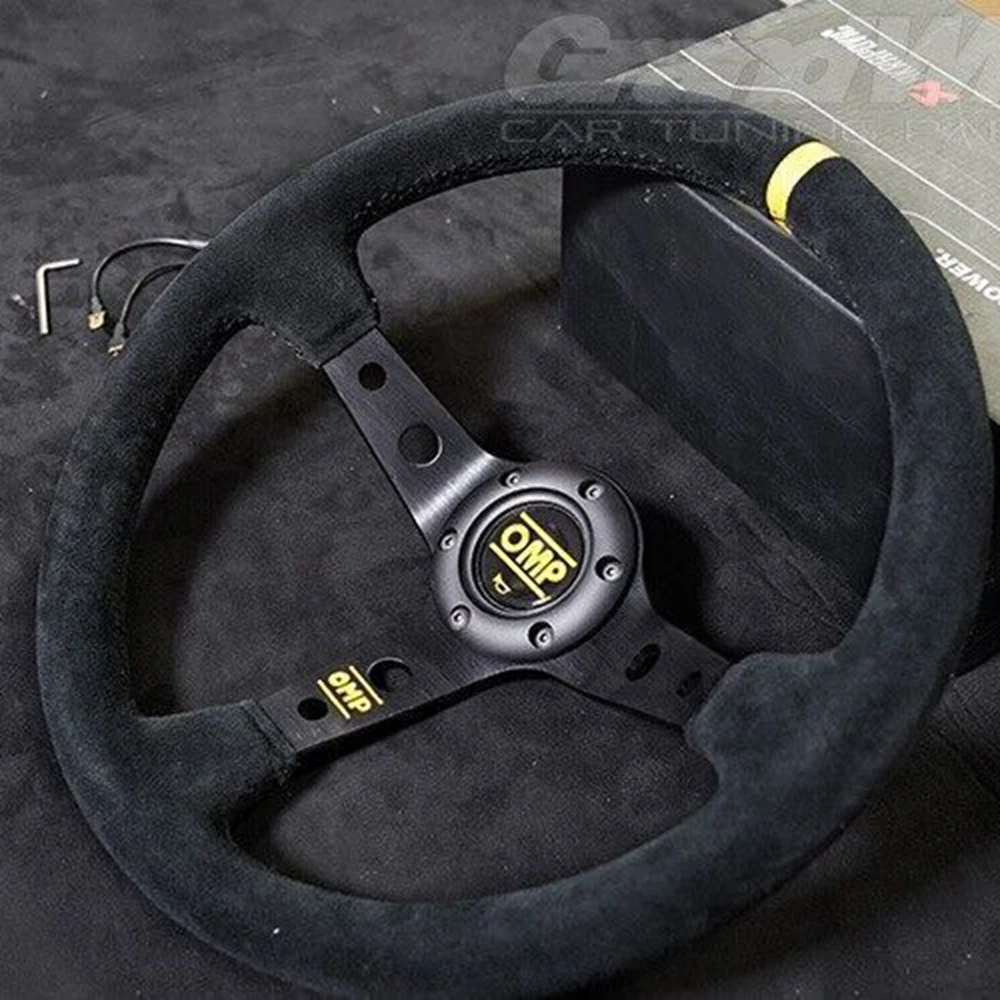 14Inch Drift Universal OMP Racing Steering Wheel Car Suede Leather JDM Steering Wheel Volantes For VW HONDA TOYOTA BMW Nissan