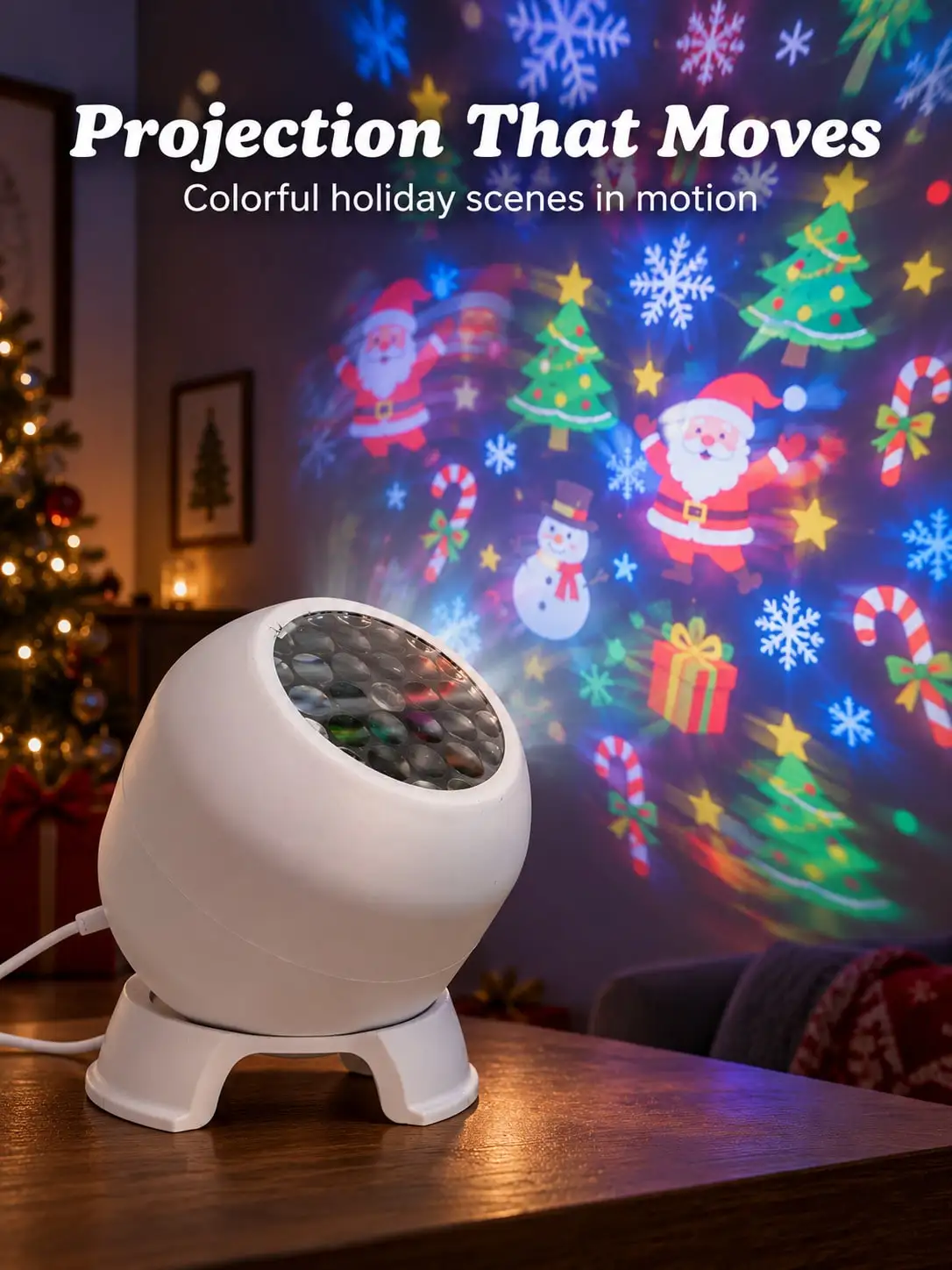 360° Rotating Dynamic Christmas Projection Light, USB Powered, Ideal For Indoor Christmas Decor And Holiday Atmosphere Lighting, With Rotating Base, Suitable For Christmas, Disco Parties, New Year Celebrations, And More.