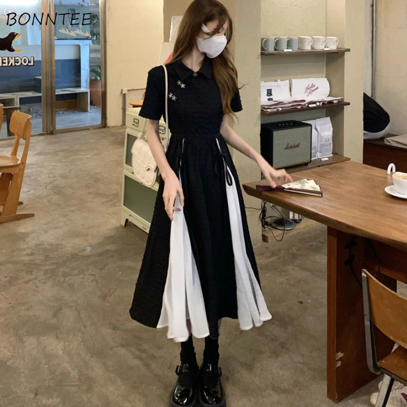 Sukienki Midi kobiety wzór bandaż elegancki Temperament koreański styl Lady-line modny Casual codzienny lato prosty nowy Vestidos