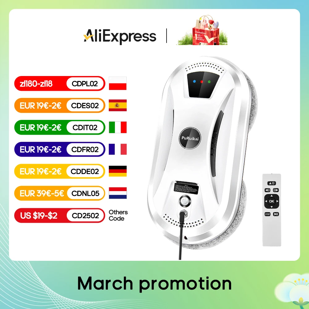 PuRuiKai Raamreinigingsrobot voor thuis Slimme vensterglasstofzuiger Glazen wandreinigingsmachine met één toets