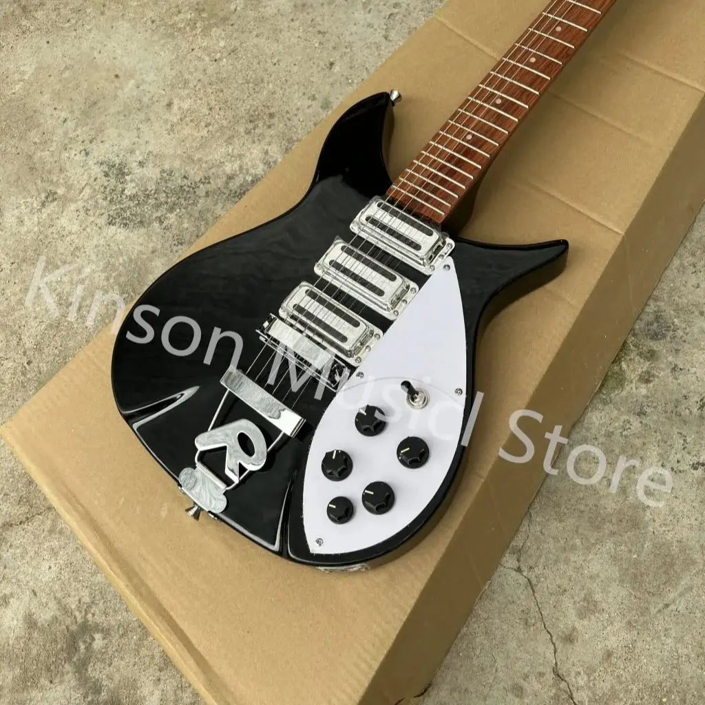 Black Rickenbacker electric guitar, high quality guitar, 6-string, R-shaped drawstring version,