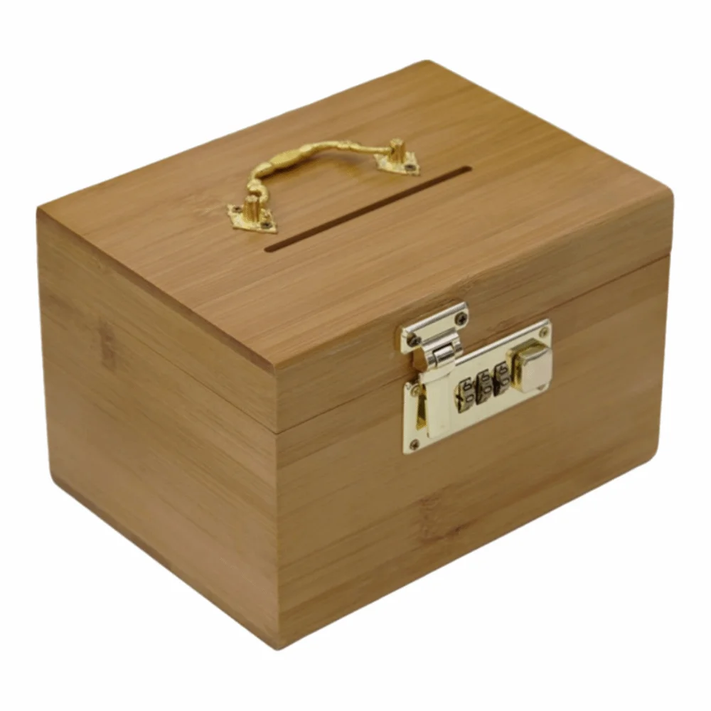 Retro Wooden Money Bank Large Capacity With Password Lock Piggy Bank Three-digit Password With Handle Treasure Storage Box