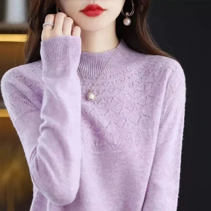 100% lana Merino Cashmere maglione donna maglione lavorato a maglia dolcevita pullover manica lunga autunno inverno abbigliamento maglione caldo top