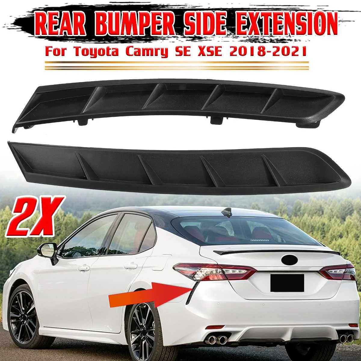 Pair Car Taillight Decorative Strip Rear Bumper Tail Light Side Extension Trim Mouldings For Toyota For Camry SE XSE 2018-2021