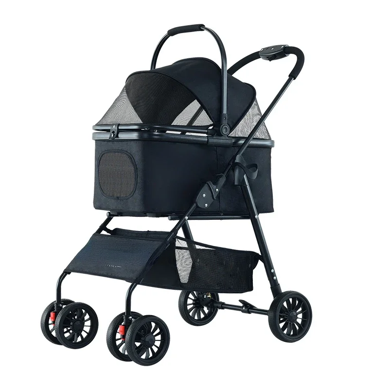 4 Wheel Dog Stroller for Large or 2 Dogs Foldable Travel Carriage Quick Installation Pet Stroller Wheeled Pet Carrier