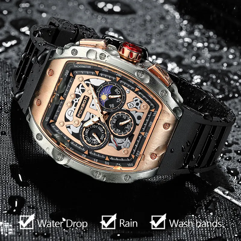 Foxbox 2026 Fashion Watch Men Luxury Brand Sport Silicone Band Quartz Men Watches Waterproof Chronograph Wristwatch Relogio+BOX