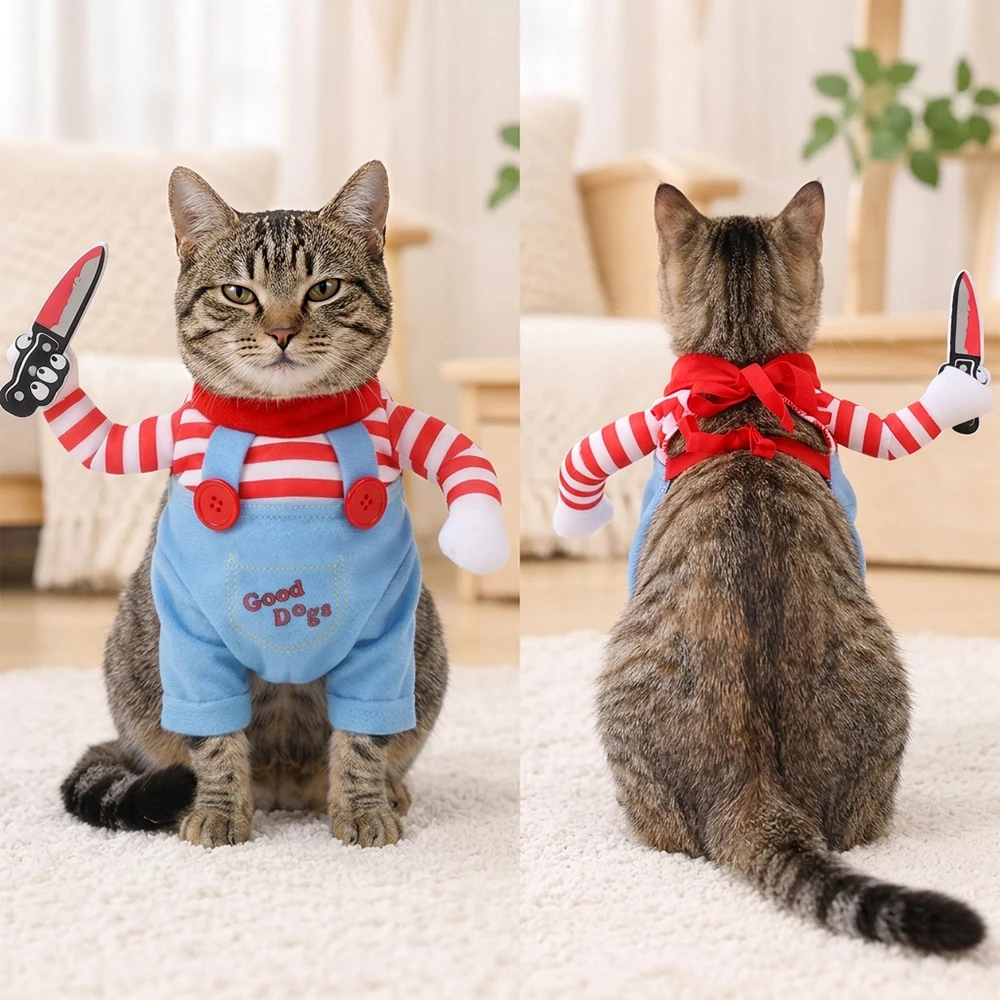 Lustiges Festival-Cosplay-Kostüm für Katzen, niedliches 3D-Design mit gefälschten Armen, Overall, Halloween-Party-Verkleidung für Kätzchen und kleine Hunde – Detail 7