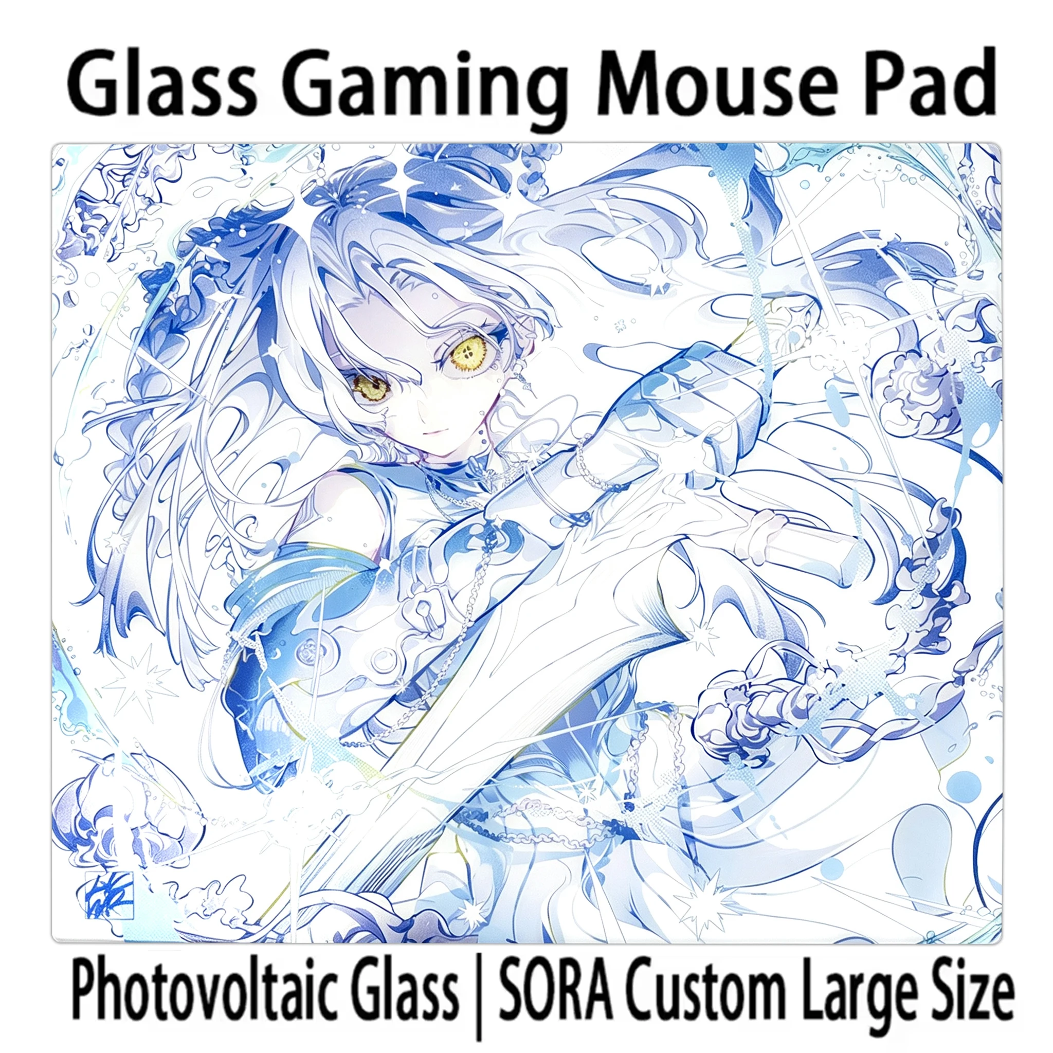 H-Hachiware Glass Mousepad Ice SORA Limited Edition Desktop Glass Pad FPS Exclusive Esports Gaming Mousepad Customized Replica