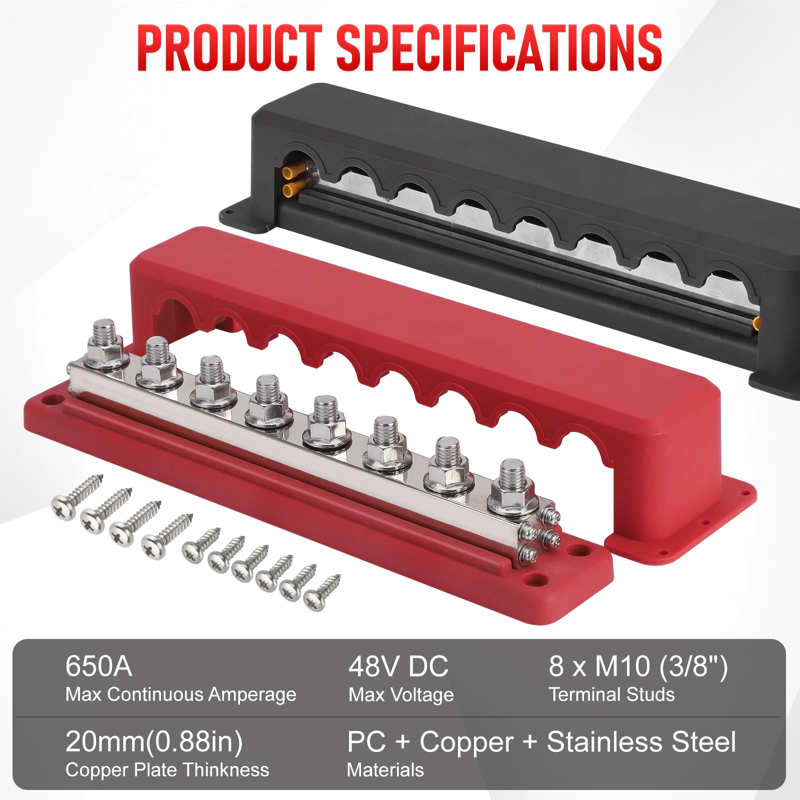 600AHeavy-Duty Bus Bar النيكل مطلي النحاس توزيع كتل طرفية 8 Post توزيع الطاقة كتلة M10 مع غطاء الثقيلة #4