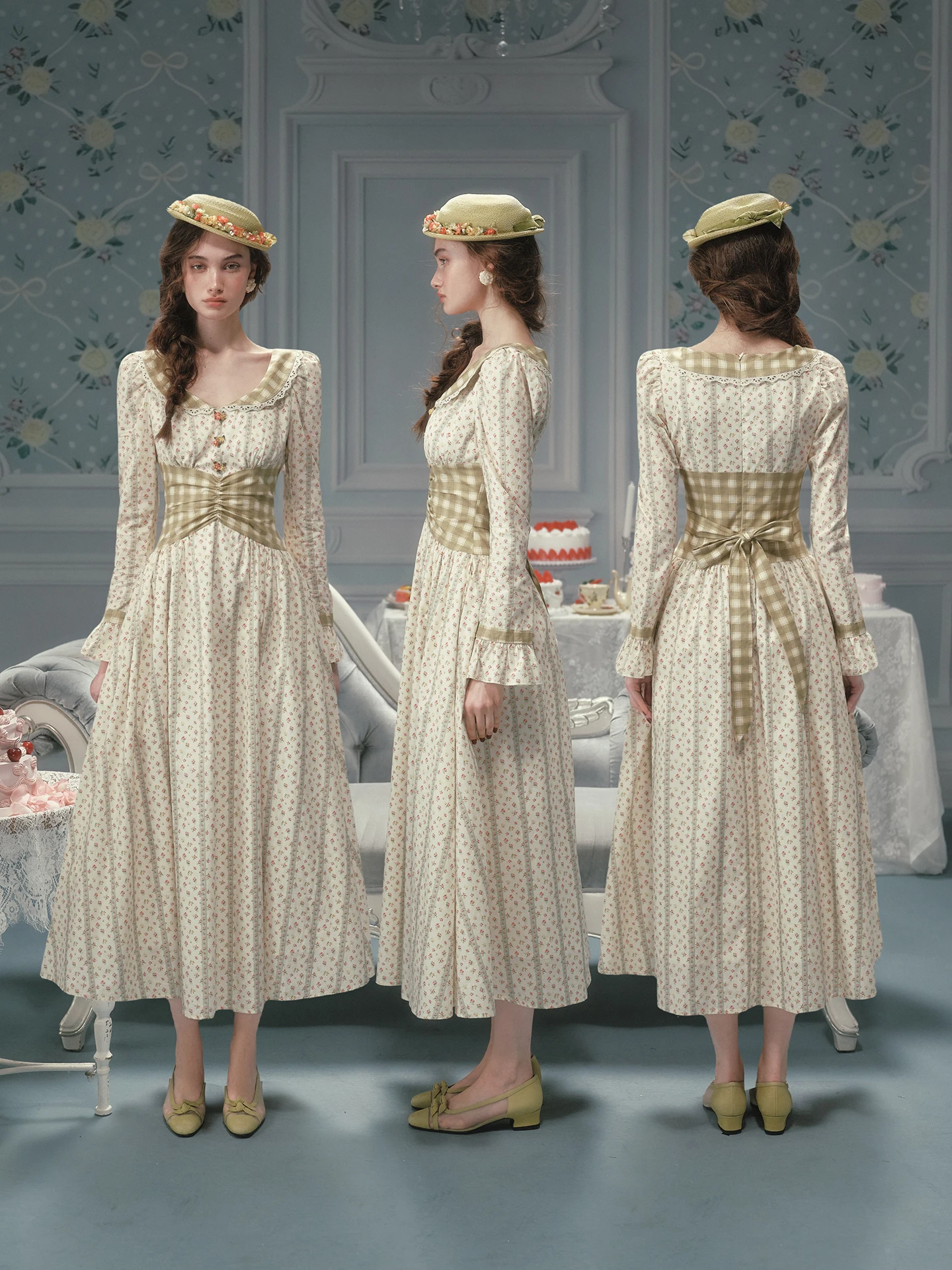 TIYIHAILEY ربيع الخريف النساء فستان كامل الأكمام طويلة ماكسي السيدات 100% القطن XS-XL خمر عالية الخصر المطبوعة منقوشة المرقعة