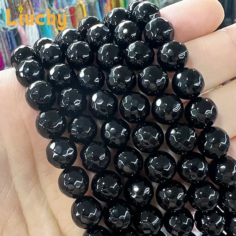 الحجر الطبيعي الأوجه العقيق الأسود فضفاض الخرز لصنع المجوهرات DIY خواتم Handstring اكسسوارات 15 ''بالجملة 4/6/8/10/12 مللي متر #3