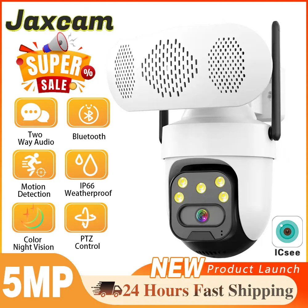 

5MP 2K HD WiFi Security Camera With Music Player Outdoor Color Night Vision Human Auto Tracking IP Cameras Bluetooth Speaker
