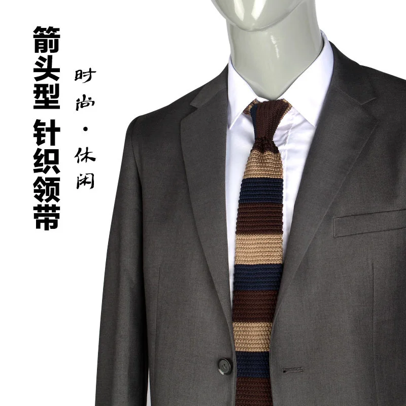 Handmade 7CM Knitted Wool Neckties Fashion British Casual Striped Ties For Men Women Green Long Cravat Neckwear Shirt Accessory