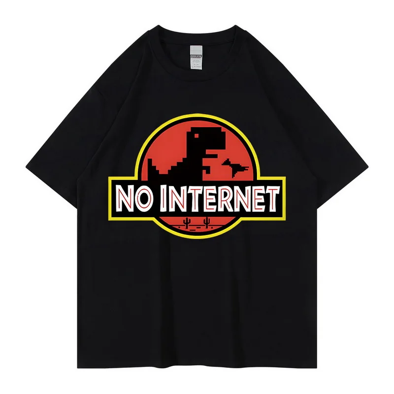 NO INTERNET Cartoon Dinosaur Game T-shirt Hip Hop Printed Summer Tee Shirt for Male T-rex Park Tops for Men Tees