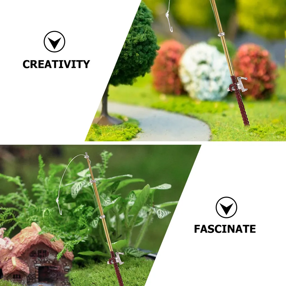 2Pcs Miniature Fishing Pole Decor Exquisite Craftsmanship Durable Compact Size Micro-Landscape Adornment Mini House Accessories