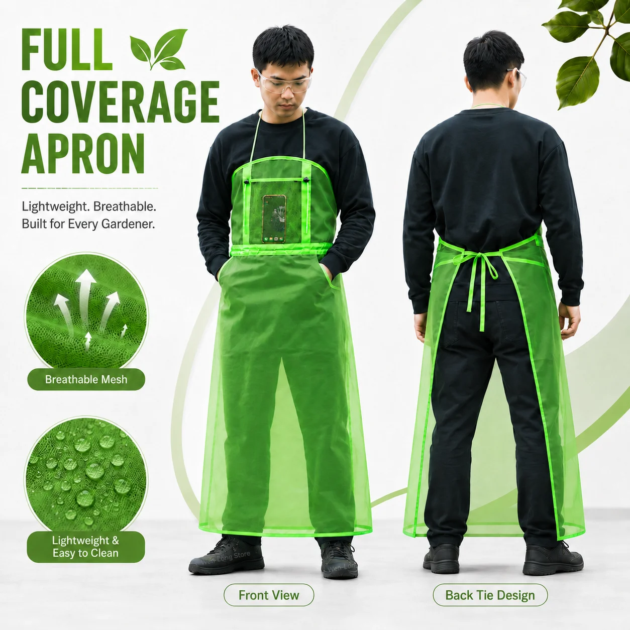 Lawn Mower Apron, Breathable Mesh Full Coverage Workwear with Pockets, Gardening Trimming Landscaping Safety Apron