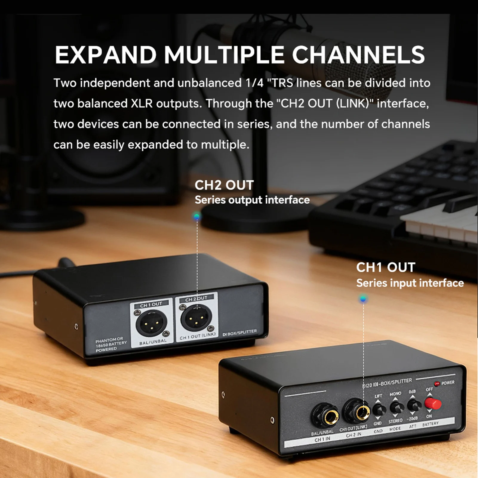 DI Box Distributor Splitter Professional Active Multi Functional Signal Effect Device Dual Channel Balanced Converter Eliminate