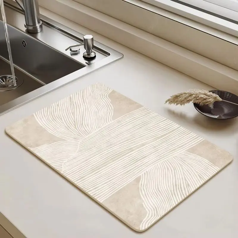 VIKAMA Wood Grain Wabi Sabi Diatom Dish Mat Super Absorbent Non Slip Coffee Bar Quick Dry Counter Drain Pad Kitchen Accessories