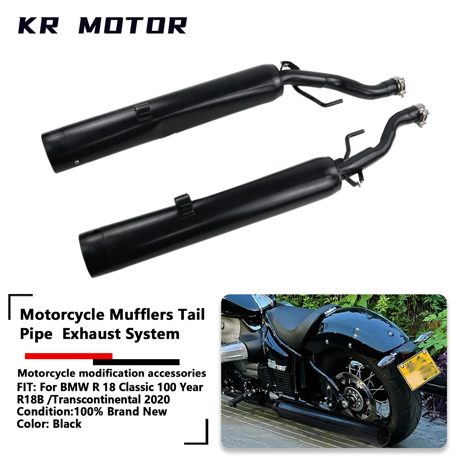 

Fit For BMW R 18 Classic 100 Year R18B R18 B/Transcontinental 2020 Black Slip Ons Mufflers Tail Pipe Slip-On Exhaust System