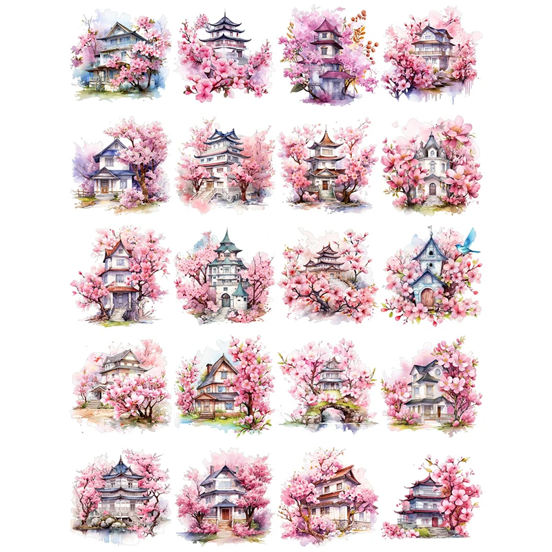 20Pcs/Pack Cherry Japanese Osaka House Sticker DIY Craft Scrapbooking Album Junk Journal Decorative Stickers