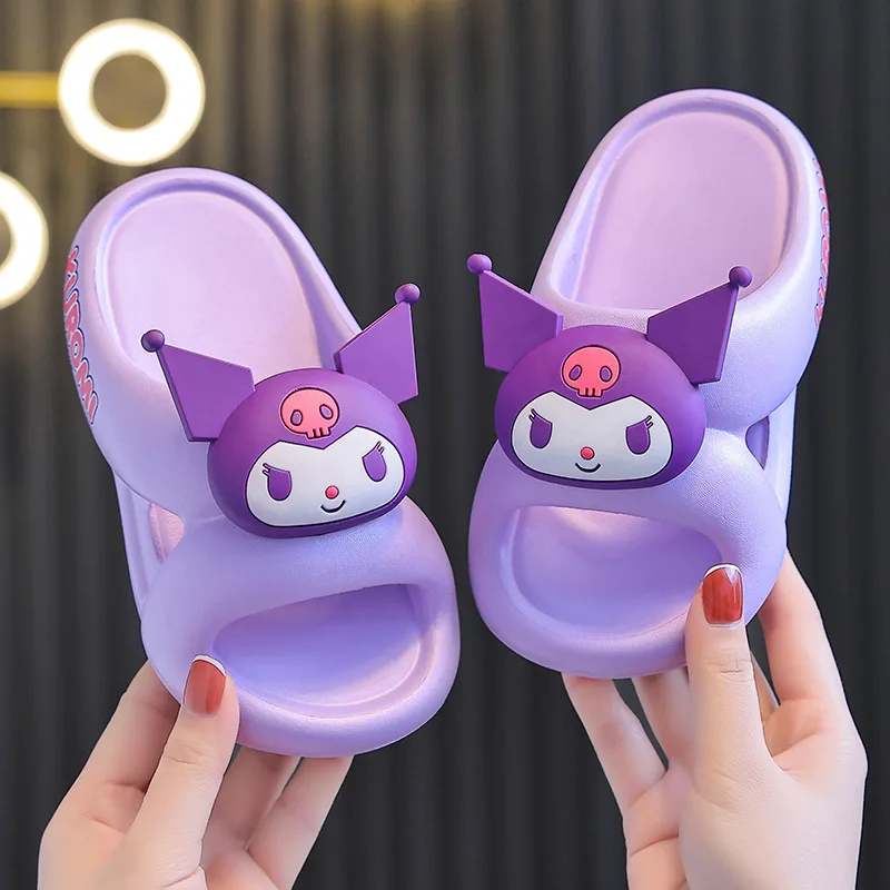 

Летние тапочки Sanrio Hello Kitty для девочек, Kawaii Kuromi My Melody Cinnamoroll, детские антискользящие сандалии для улицы, ванной и пляжа