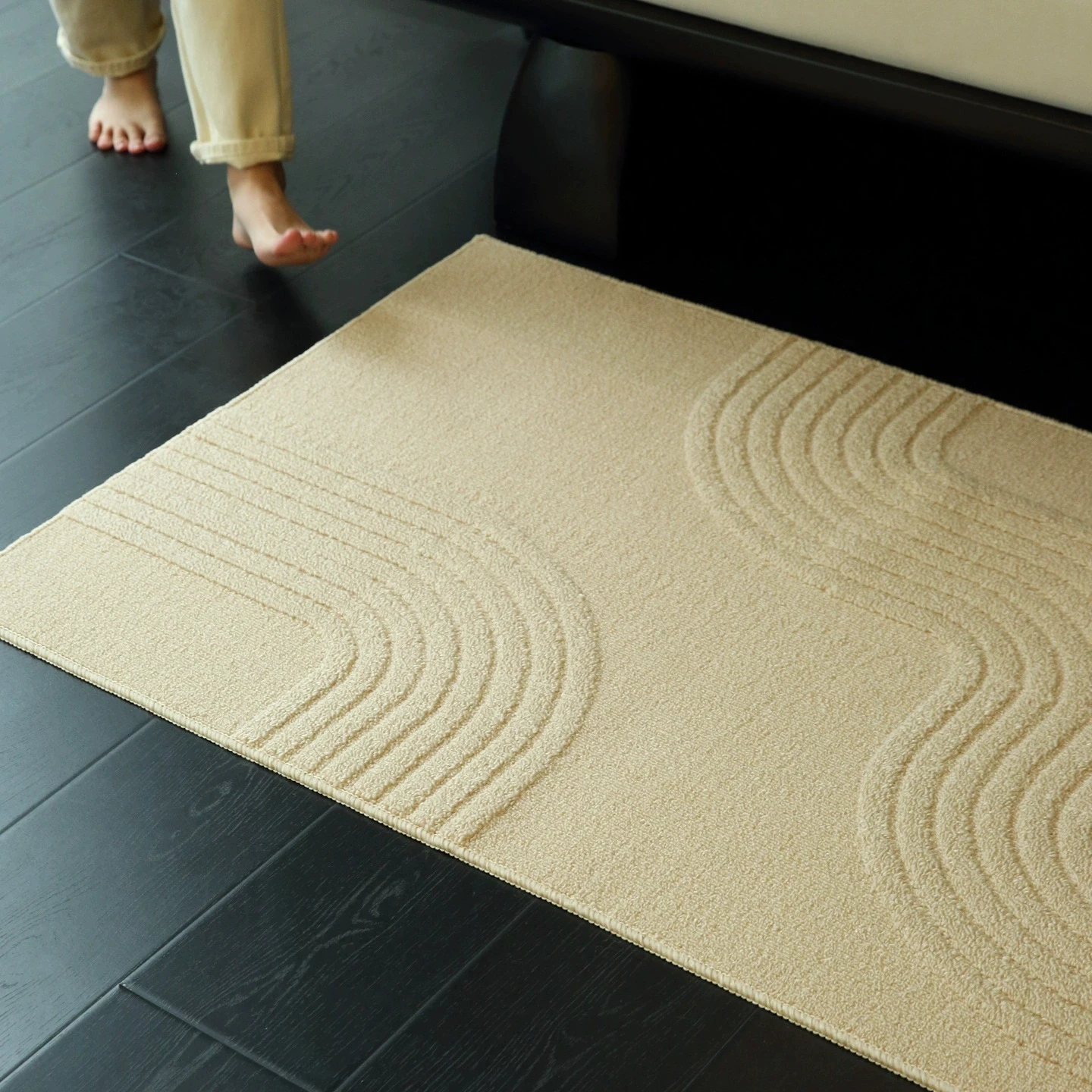 Weave Geometric Bedroom Rug Soft Cream Carpet Bedside Bathroom Mat Entrance Doormat Floor Non Slip Pad Aesthetic Home Room Decor