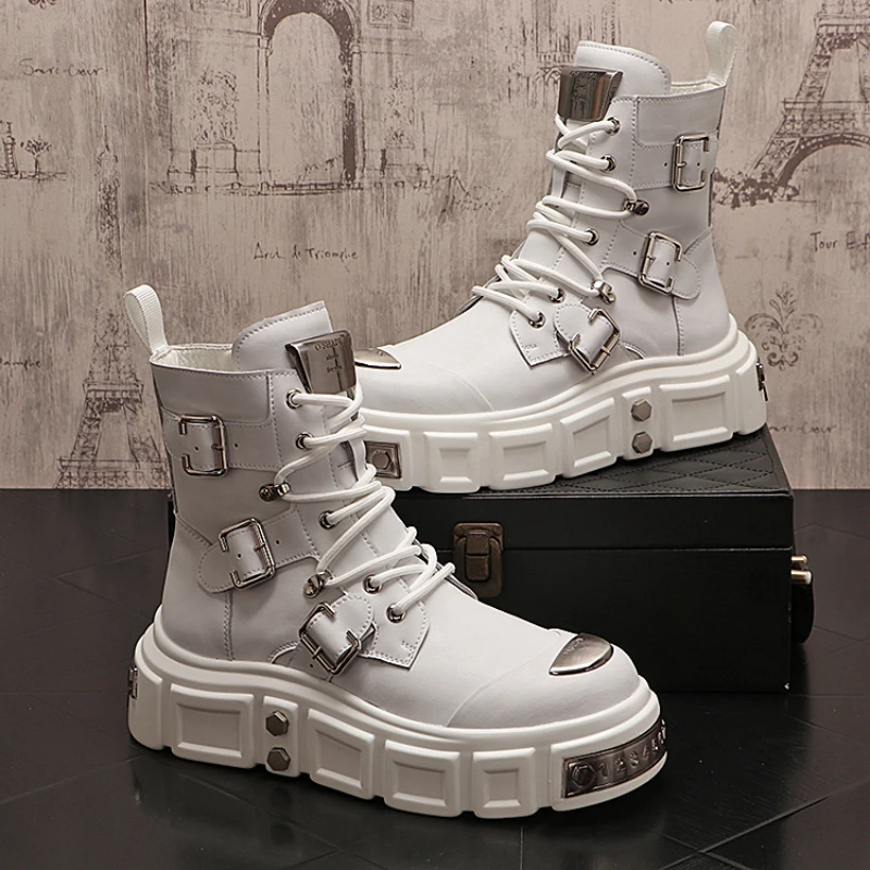 New Arrival Men Fashion Casual Punk Style Metal Buckle Boots Spring Auutmn Luxury Designer Youth Trending British Style Sneakers