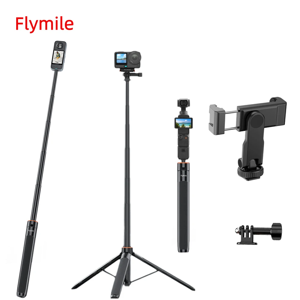 

Flymile Extendable Selfie Stick Tripod Portable Vlog Livebroadcast Stand 1.4M for DLSR/DJI Action/Insta360/Gopro/Smartphone