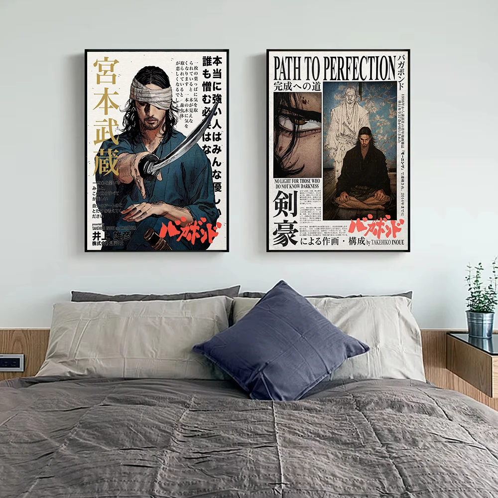 Retro Classic Anime Canvas Painting Wall Art Pictures, Vagabond/Jojo/Jujutsu-Kaisen Japanese Manga Series Poster Home Decor Gift