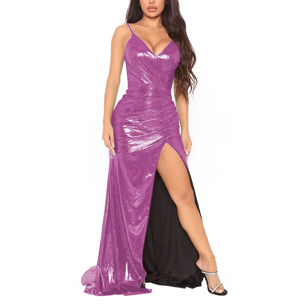 Vestido de talla grande Sissy Gay fetiche espagueti Slip Flor-longitud vestido Sexy escote pronunciado sin mangas bata de cóctel con abertura alta crecido