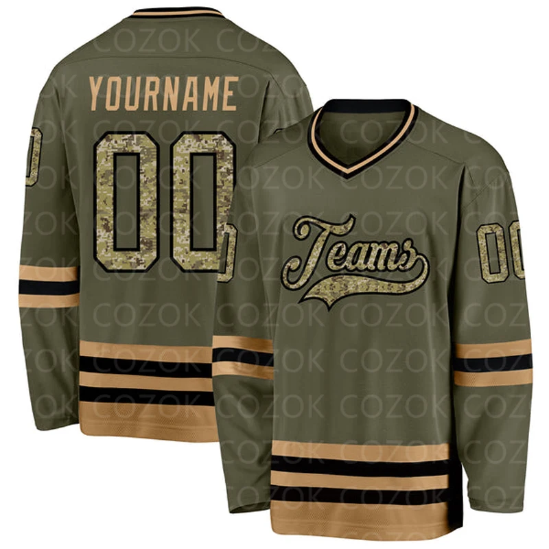 Custom Army Green Hockey 3D Print You Name Number Men Women Ice Hockey Jersey Competition Training Jerseys