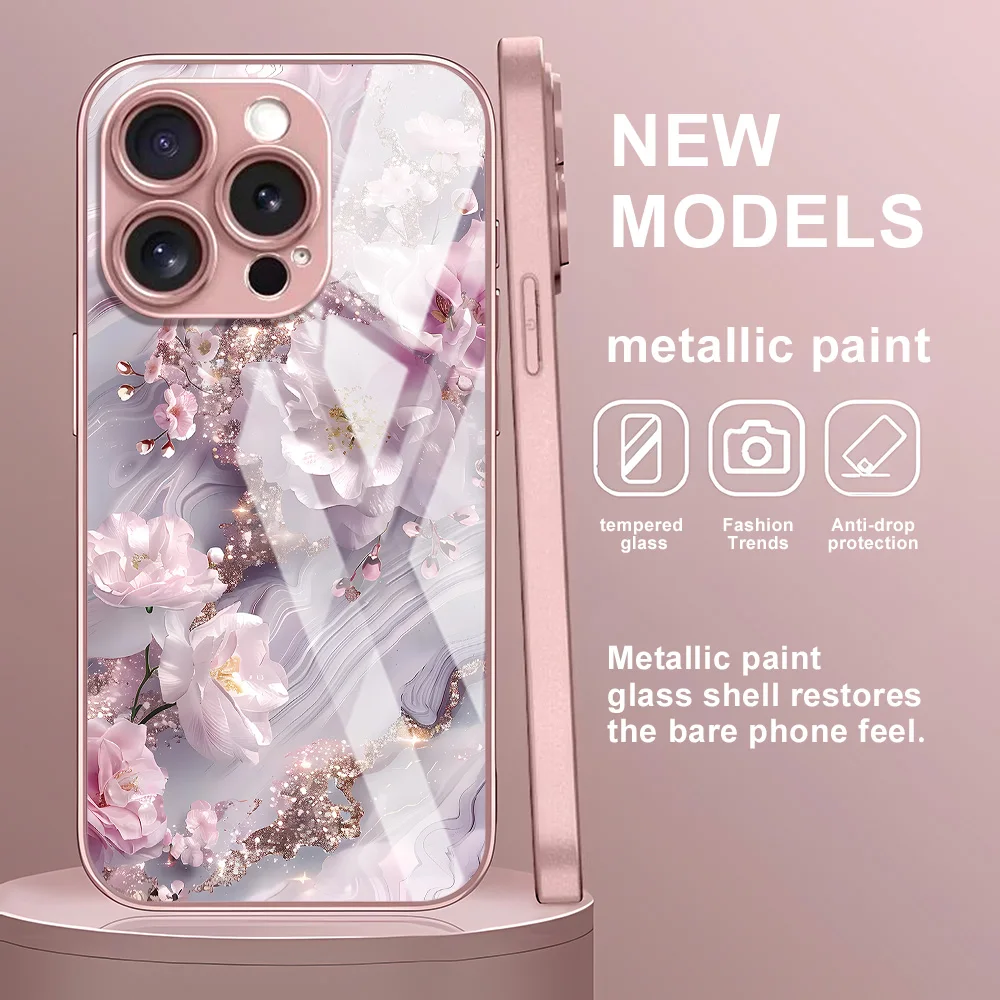

Pink Flower Glass Case For Samsung A17 A16 A26 A36 A33 A34 A35 A54 A55 5G A56 A53 A25 A13 A15 S24 Ultra S25 S23 S22 Plus Covers